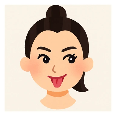 Kendall Jenner's head in Irasutoya style, expressive face, clean lines, light background, playful look sticker