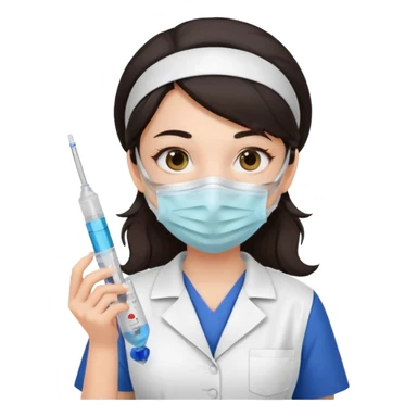 ی دختر با روپوش پرستاری و ماسک موی مشکی و امپول ب دست sticker