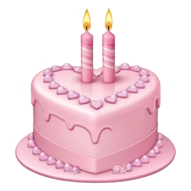 heart shaped birthday cake, pastel pink color, with one candle, sparkles, cute and cheerful sticker