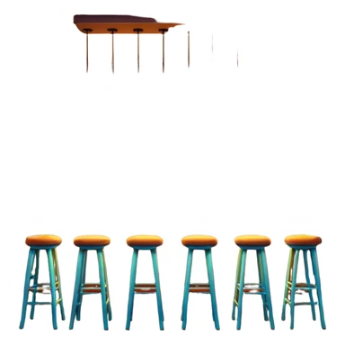 A 3D cartoon bar interior with a counter, glowing shelves of colorful bottles, tall stools, and hanging lights, warm ambient lighting, realistic reflections, Memoji-style. sticker