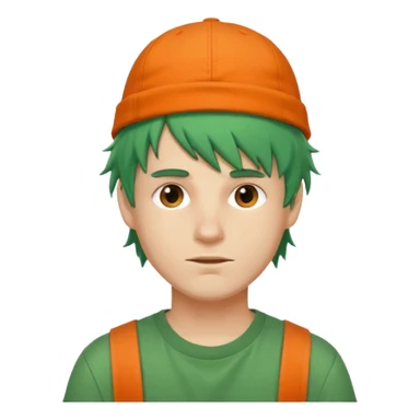 white guy, messy green hair, orange backwards hat, street fashion sticker