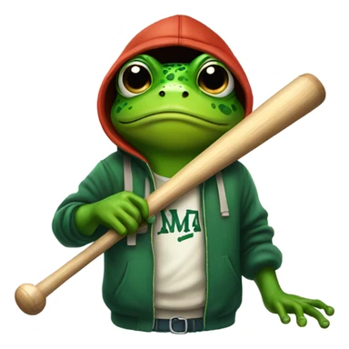 Frog holding a baseball bat with a hoodie on sticker