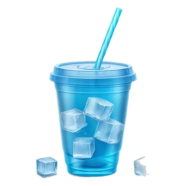Realistic plastic cup and lid with Transluscent blue soda and large ice cubes inside and one straw through the top of the lid. sticker