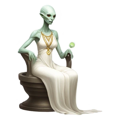 a Reptilian alien woman,in meditation, white dress like a priestess sticker