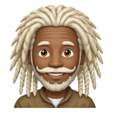 Homem negro de rasta brancos sorrindo com olhos pequenos  bigode e barba branca sticker