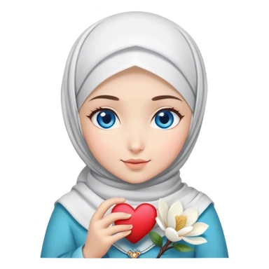 Turkish beautiful finish Konya girl blue eyes with magnolia flower design hijab and hold heart in her hand  sticker