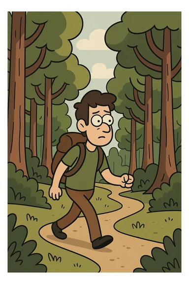 a stylized cartoon forest with tall trees and a winding path sticker