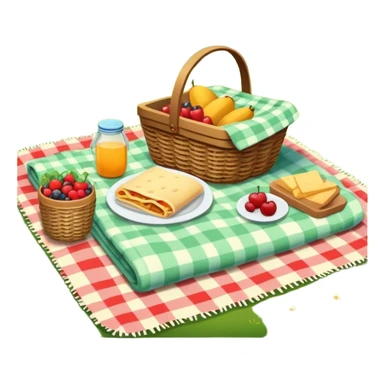 picnic scene with a blanket, basket, and food outdoors sticker