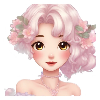 Gorgeous anime style lady with blushing face and accessories cottagecore fairycore  Kawaii anime colorful pearly romantic simplistic aesthetic trending stylea sticker