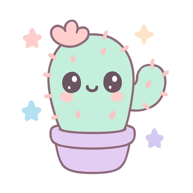 cute cartoon style cactus, simple and friendly sticker