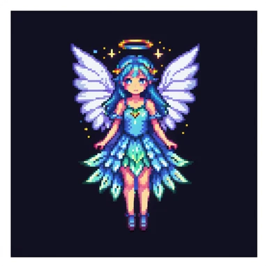 fairy with wings, night scene, glowing magical aura sticker