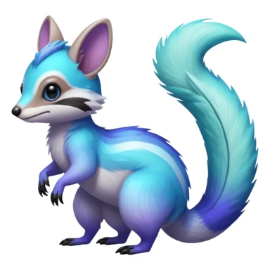 Iridescent Neon Green-Cyan-Blue-Purple-gradients Minccino-Numbat-Sergal-fusion-hybrid-animal-creature, full body sticker