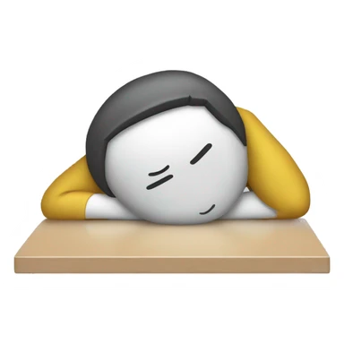 person with their head resting on a desk, sticker