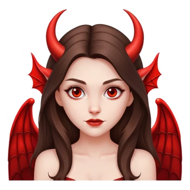 beautiful pale brunette girl with long hair with devil horns and devil wings sticker