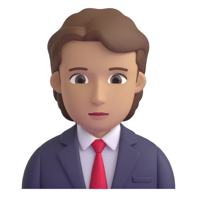 man with combed light brown hair wearing a suit with black horizontal stripes and a red tie sticker