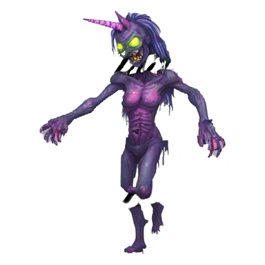 Pixel art of Zombie Vaporwave black holographic oilslick zombie unicorn yellow caution tape sticker