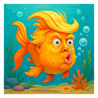 Donald Trump as a fish, exaggerated and whimsical style sticker