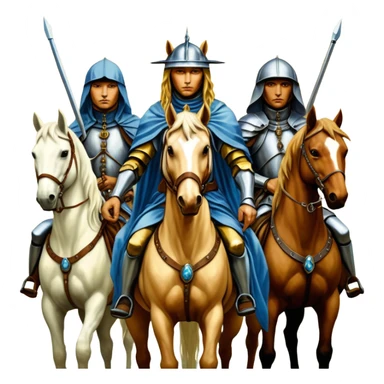 solarpunk HD, mysterios style, oil paint - The Four Horsemen of the Apocalypse, based on a graphic by Albrecht Dürer sticker