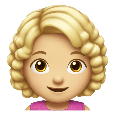 Emoji of a small white girl, 5 years old, with light hair. She has a cheerful expression and is wearing a colorful dress sticker
