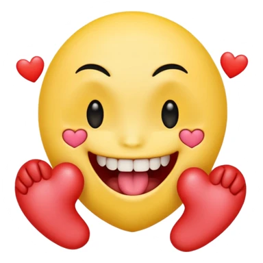 yellow emoji face holding a heart and hes so happy with so happy with teeth and tongue and toes growing out of the top of its head. his eyes have been plucked out and are now eyeless sockets. no eyes. emo hair sticker