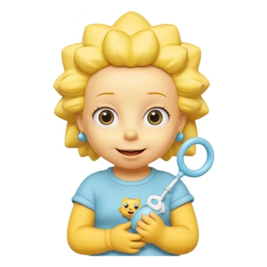 A 3D cartoon baby character fully yellow skin, styled like Maggie Simpson, with pacifier, big eyes, smooth shading, Memoji-style rendering, consistent with other yellow Simpsons characters. sticker