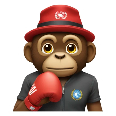un singe avec des gants de boxe et un chapeau rouge sticker