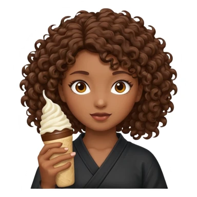 Girl with curly hair (brown) using a ninja creami  sticker