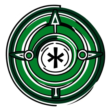 Minimalist ancient Maya symbol with clean lines, predominantly white with deep green and black accents, inspired by sacred geometry sticker