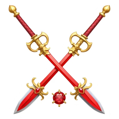 Golden fiery royal two crossed swrods with red gem sticker