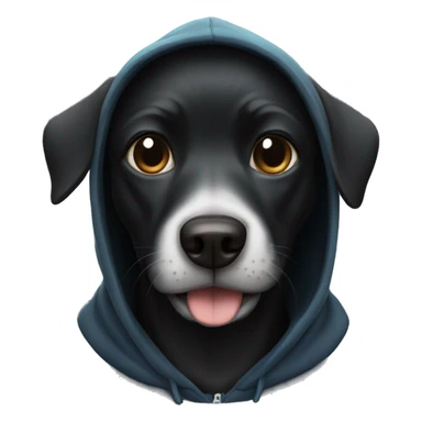 Black dog wearing a hoodie sticker