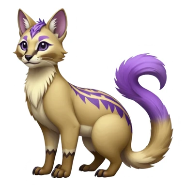 banana-cream-colored fur base coat, with violet-pointed, tropical tribal glorious divine exotic cute cool beautiful beautiful fantasy-caracal-civet-genet-sergal-vernid-Gryphon-Cacomistle-Trico-oncilla-animal-Fakémon-hybrid-fursona (full body) sticker