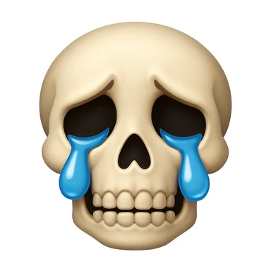 Edit the sad skeleton face emoji exactly like the reference but add tears to its eyes. Maintain the iOS emoji style with all other details and style unchanged. sticker