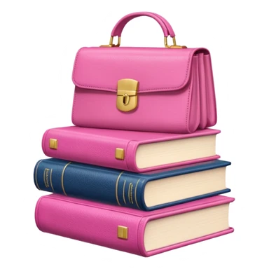 Stack of books with designer handbag on top in pink tones for color effect sticker