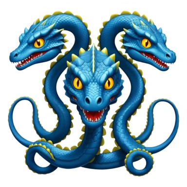 blue hydra, strong reptilian body, not like a snake,  with 3 serpent-like heads rising from its neck sticker
