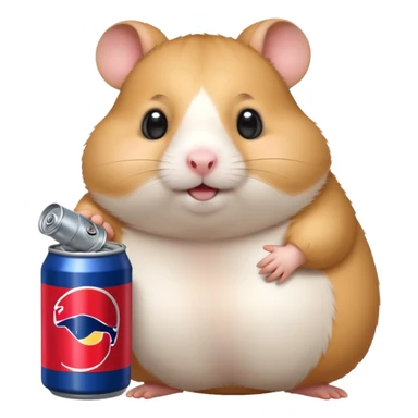 Funny cartoon-style fat hamster wide eyed with a can of redbull sticker