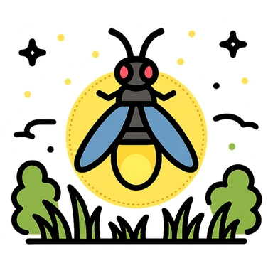 a firefly glowing in a natural setting, vibrant colors, modern icon style sticker
