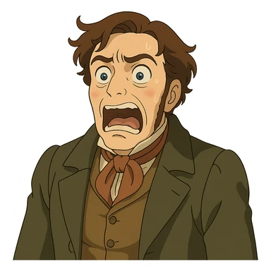 ghibli style person from the 1840s with a horrified and disgusted face sticker