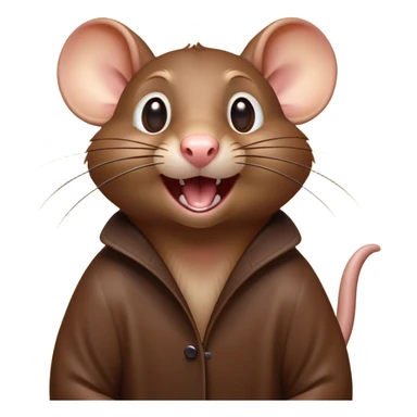 Cinematic Comical Brown Rat Portrait Emoji, Head tilted dramatically with an exaggeratedly amused expression, featuring a striking glossy brown coat with comically large whiskers and wide, expressive eyes filled with playful disbelief, Simplified yet hilariously expressive features, highly detailed, glowing with a slightly sassy glow, high shine, dramatic yet playful, stylized with an air of cheeky urban mischief, soft glowing outline, capturing the essence of a spirited and over-the-top rat that looks ready to scamper its way into internet fame instantly! sticker