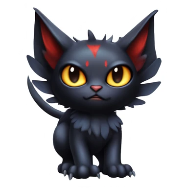 Cute edgy cool realistic vampiric dark eldritch fantasy Litten-Fakémon-Digimon with bat-wings as ears full body sticker