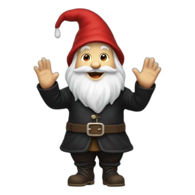 gnome waving hey in black clothing excitedly sticker