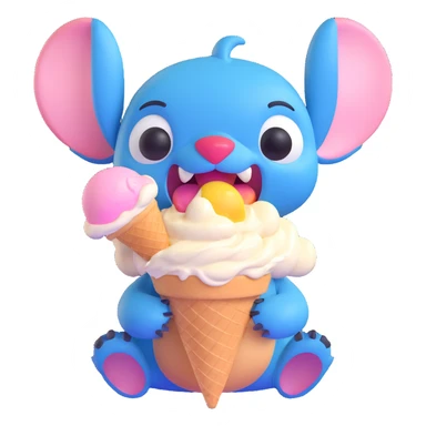 Stitch with ice cream on his nose, looking surprised sticker