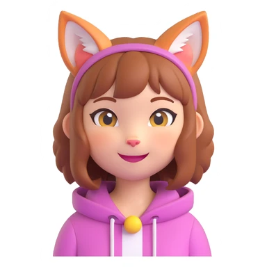 cat girl, 3D emoji style, round face, cat ears, cheerful expression, minimal details sticker