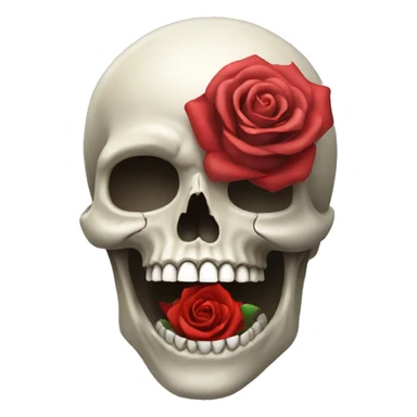 a skull holding a rose in its teeth sticker