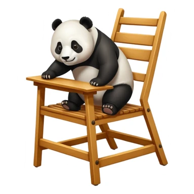 determined panda pushing down on a dining chair, exaggerated effort, minimal style, transparent background sticker