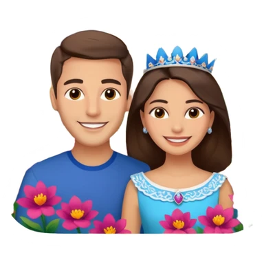 smiling couple: the most handsome young man in the world and the Queen of the Huerta 2024 in Murcia, with huerta background and flowers sticker