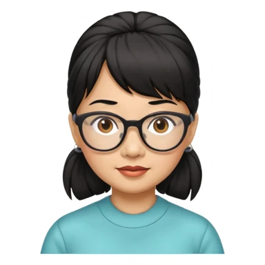 filipino woman black hair in pony tail with straight bangs and big glasses 50 yr old sticker