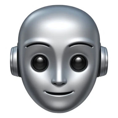 ai robot emoji, metallic, friendly expression sticker
