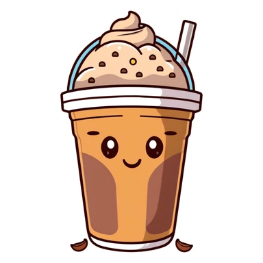 brown milk tea with a happy expression and boba pearls, soft mocha pastel tones, kawaii sticker