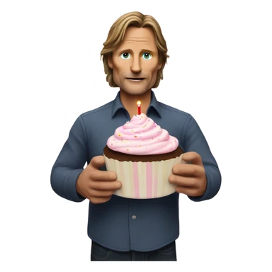 Viggo Mortenson carrying a birthday cupcake sticker