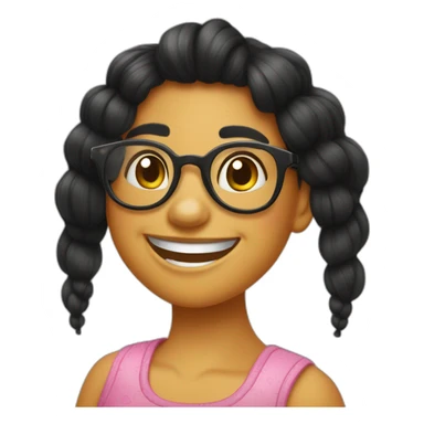 chica cabello negro peinado moño sonriendo imagen tipo disney pixas con lentes sticker